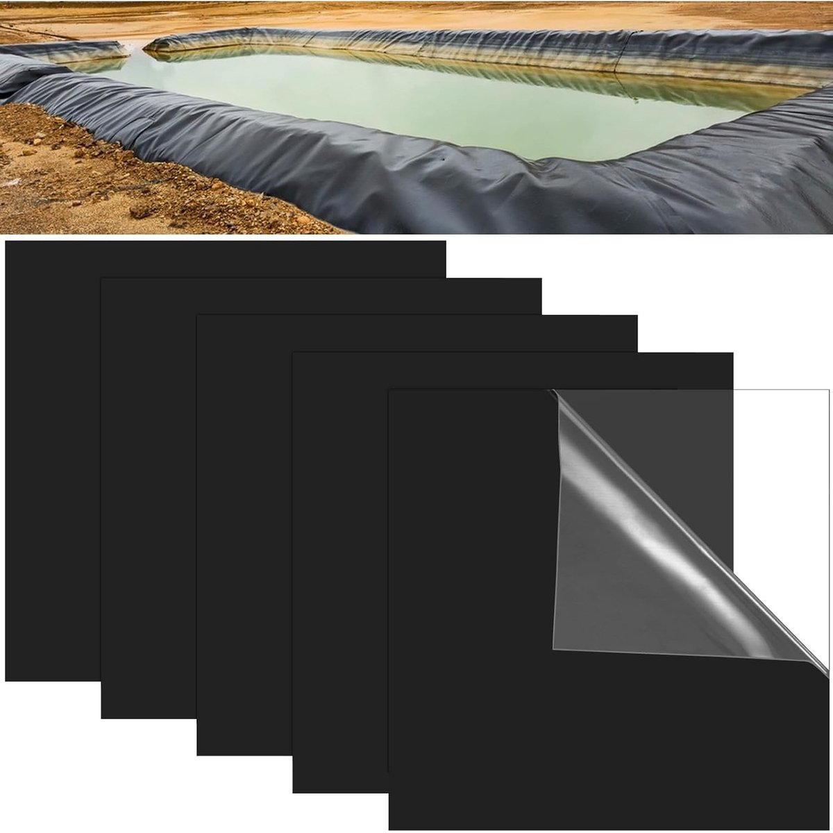 4 Stuks EPDM Rubber Reparatie – 20×20 cm Zelfklevende Onderwater Pleisters – Repareer Gaten en Scheuren in Zwembadfolie