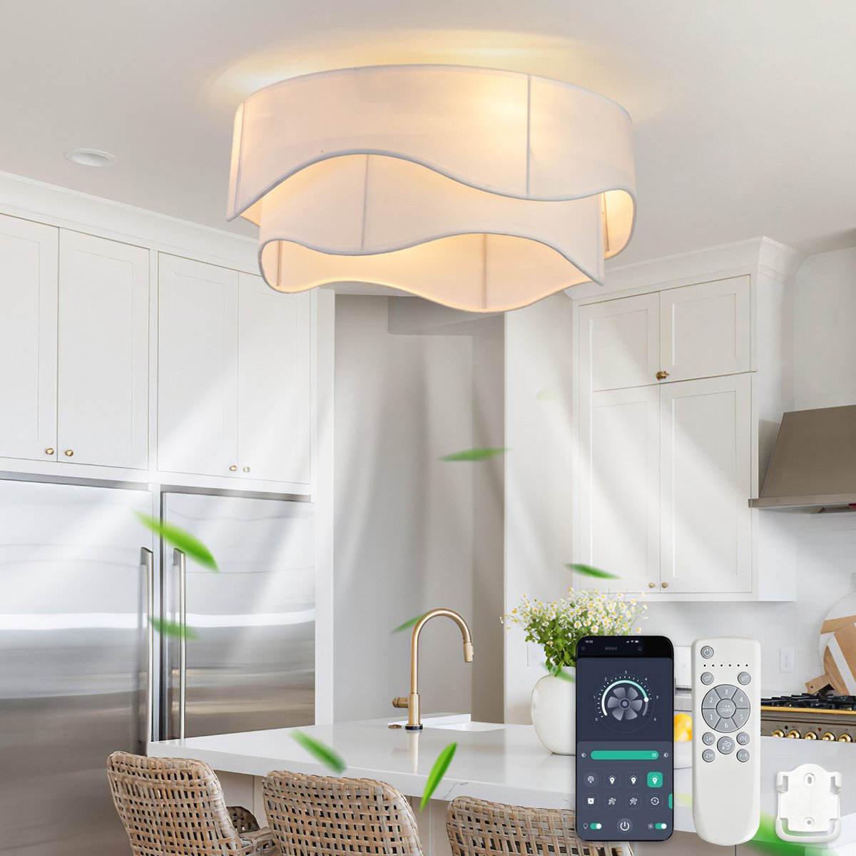 Moderne 19-inch plafondventilator - ABS-bladen - App- en afstandsbediening - Zes snelheden - Omkeerbare ventilatorstanden - Geschikt voor slaapkamer en babykamer – foto 2