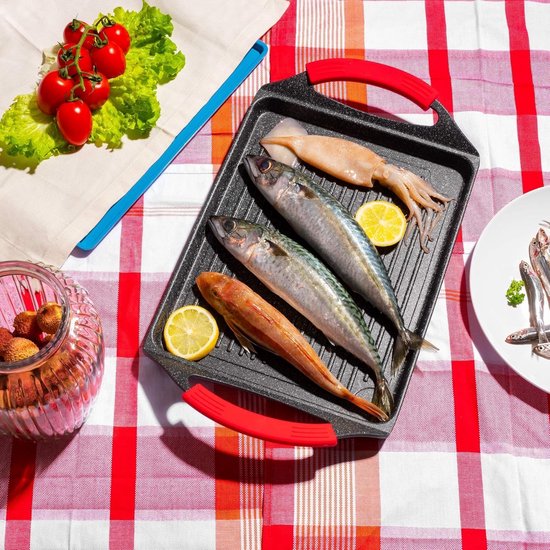 Inductie Grillplaat - Grillpan Rechthoekig - Gezond Grillen - Extra Sterk Gegoten Aluminium - 45 x 27 cm - Zwart — afbeelding 3