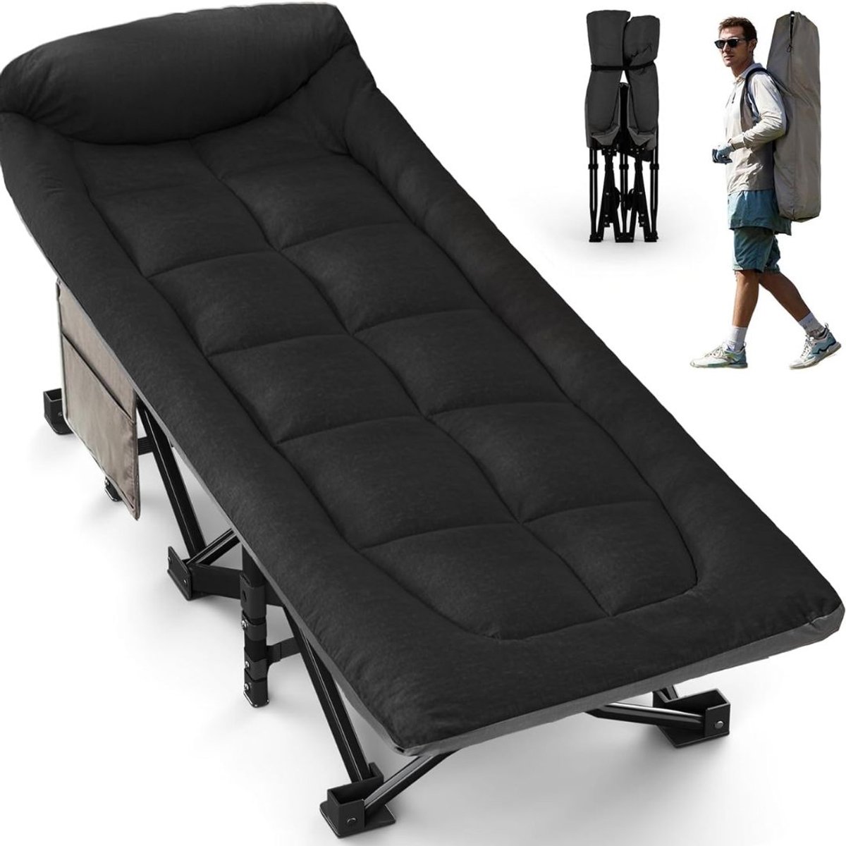 LNMsolutions® Vouwbed - Vouwbed met Matras - Plooibed - Zwart - 190cm x 70cm x 40cm