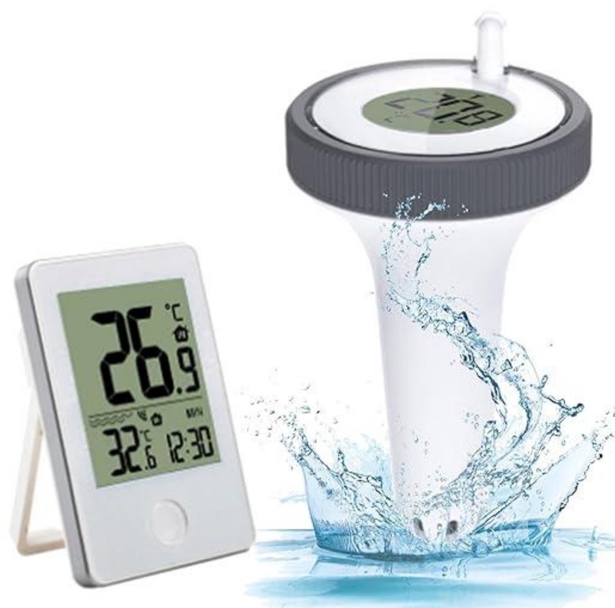 GELLDG Zwembadthermometer - Draadloze Waterthermometer met LCD-scherm - Hoogwaardige Plastic Thermometer 13.3x8cm - Eenvoudige Installatie - Geschikt voor Zwembad, Spa en Vissenpond