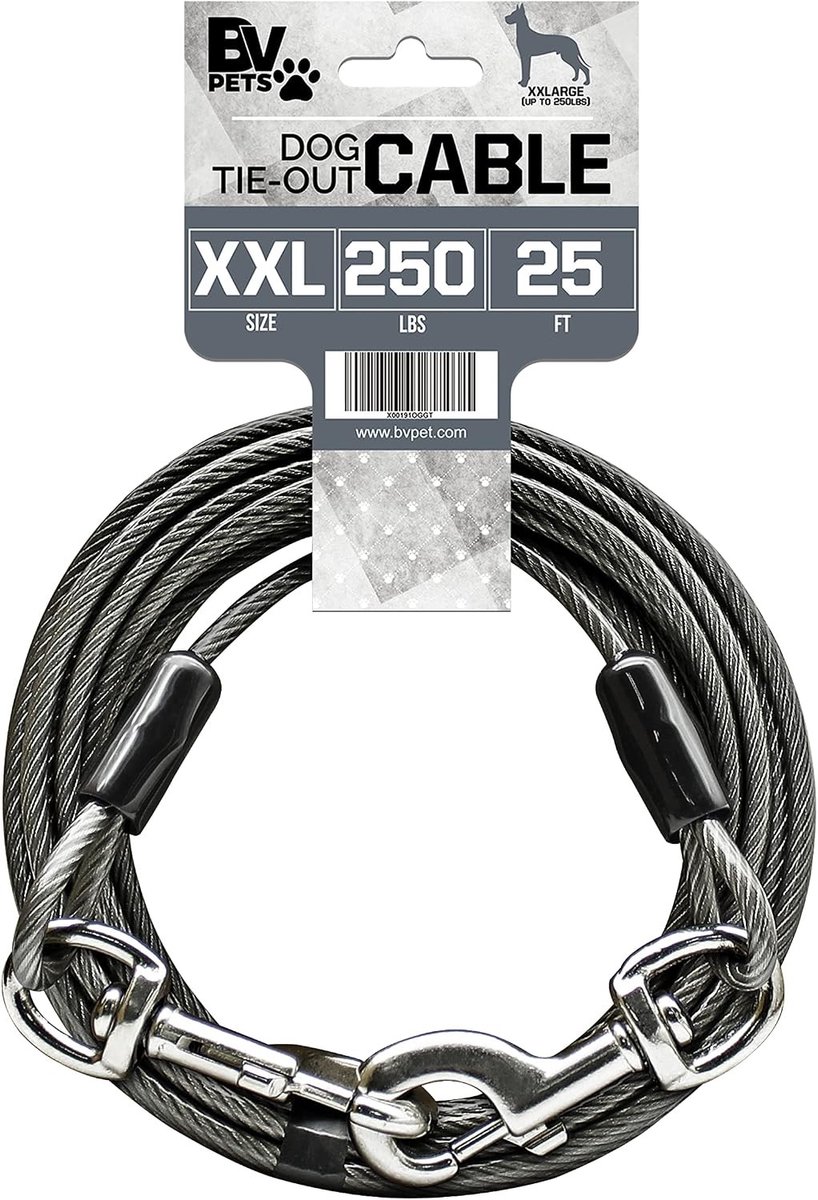 Pet Tie Out Kabel - 25 Voet - 250 lbs - Super Heavy Duty - Voor Honden