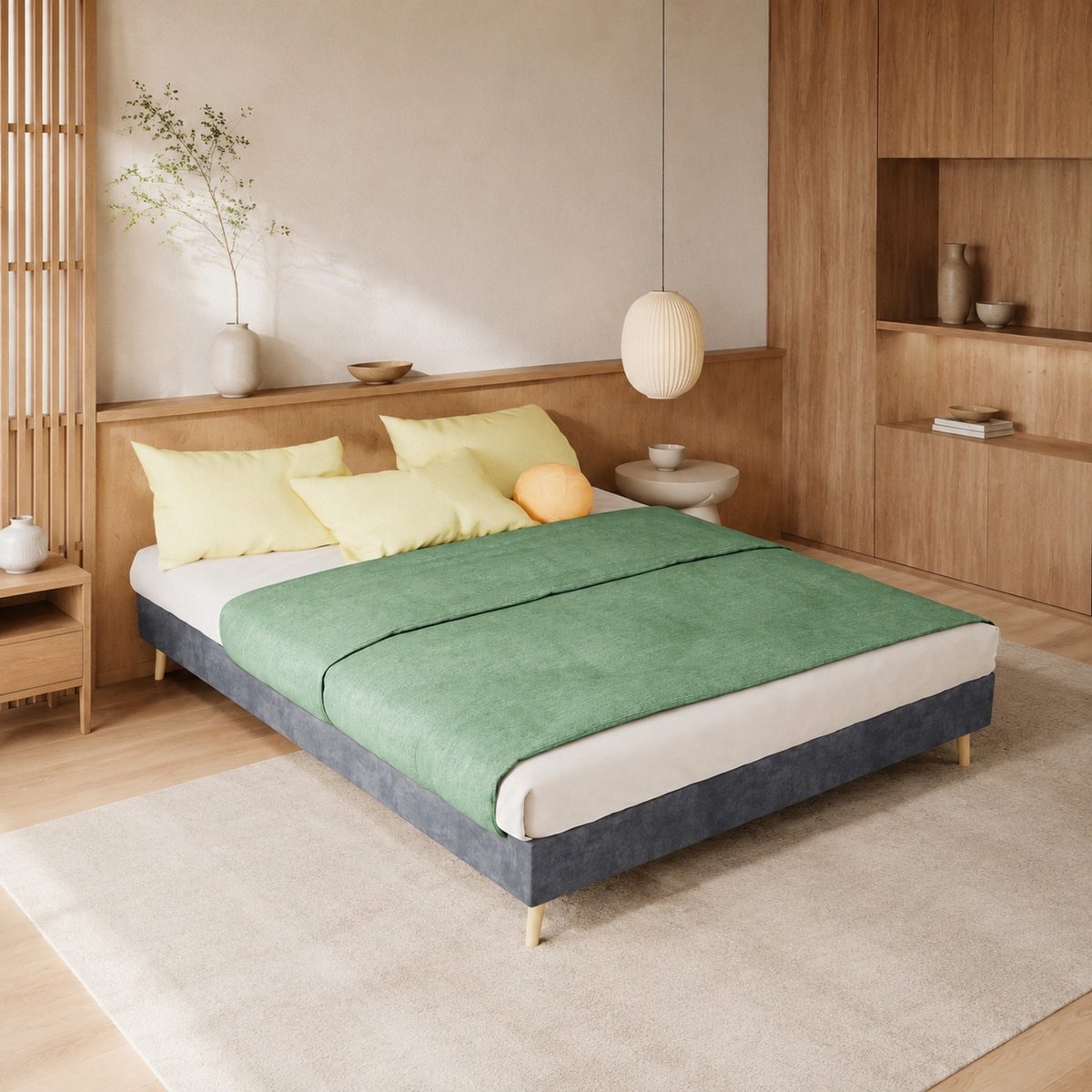 COVREO Bedframe met geometrisch ontwerp – 140x200 cm – Stabiel slaappoefstuk van stof en metaal – voor de slaapkamer – Grijs - zonder matras
