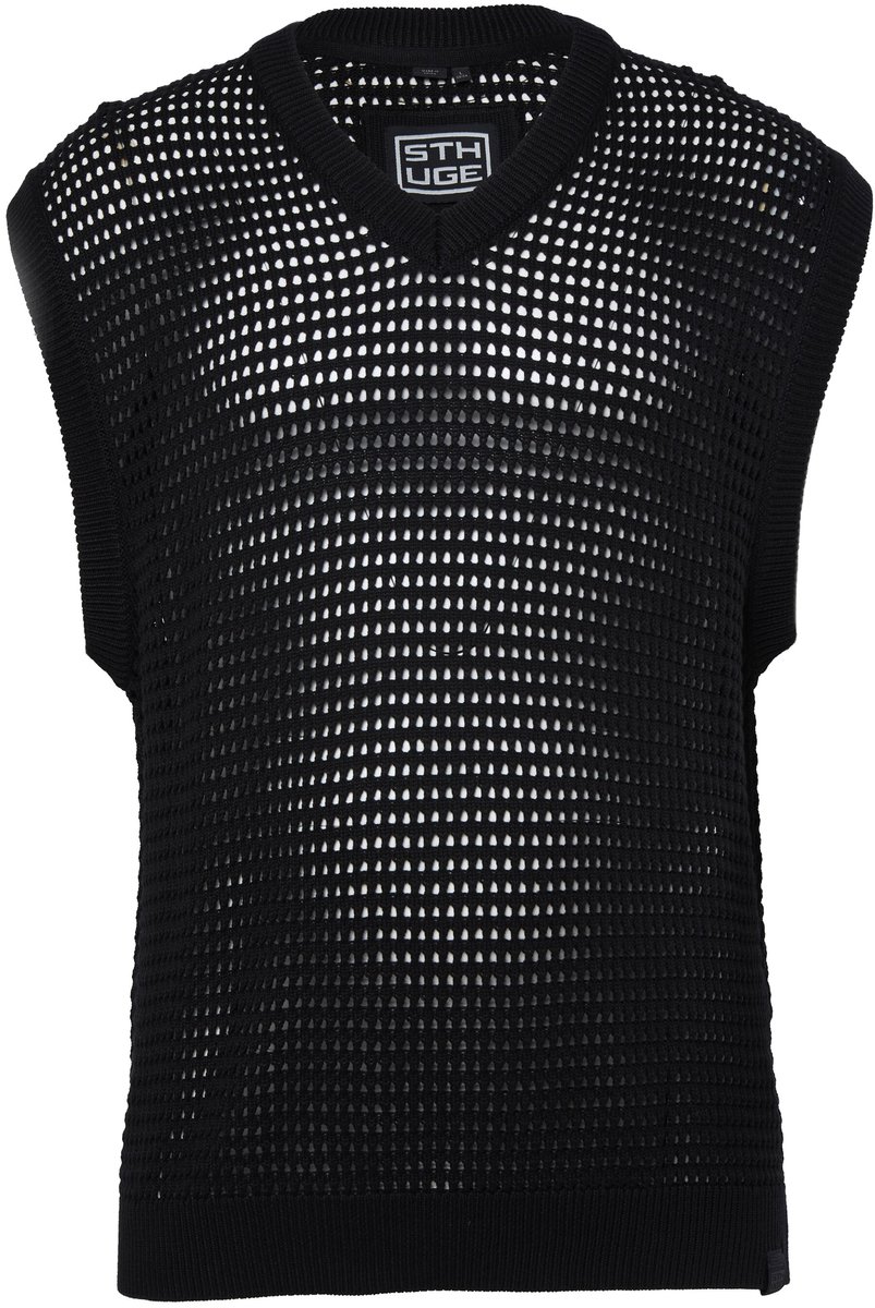 STHUGE - Heren - Spencer streetwear-look netbreisel mouwloos tot 8XL - Zwart - Maat 4XL