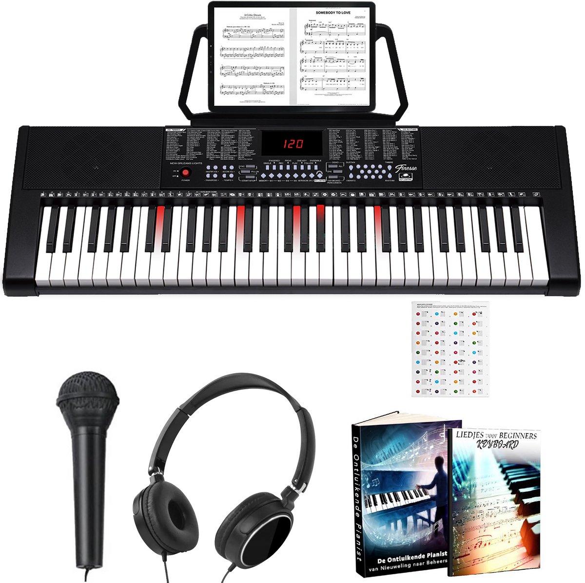 Finesse Keyboard Piano - Lichtgevende Toetsen - Accessoires - 61 Keys - Digitale Piano - Elektrische Piano - Kind