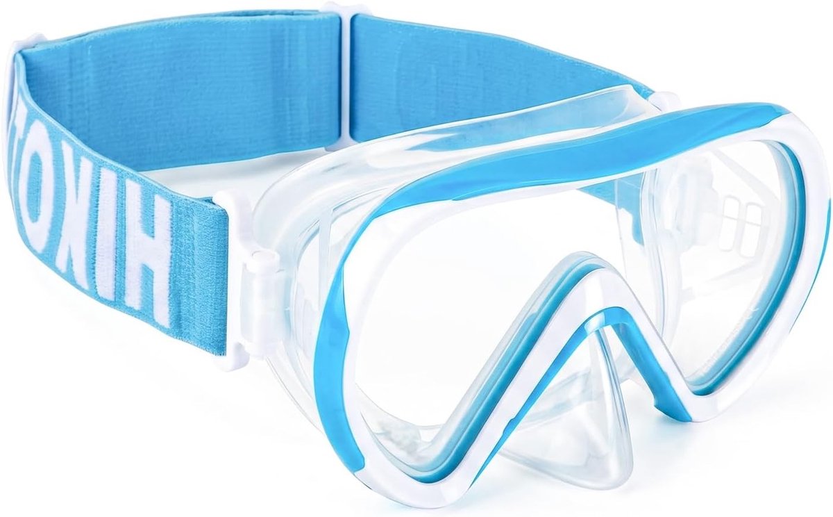 Duikbril voor Kinderen - Blauw en Wit - 180° Panorama - Anti-condens Duikmasker met Stoffen Band - Voor 4-16 Jaar
