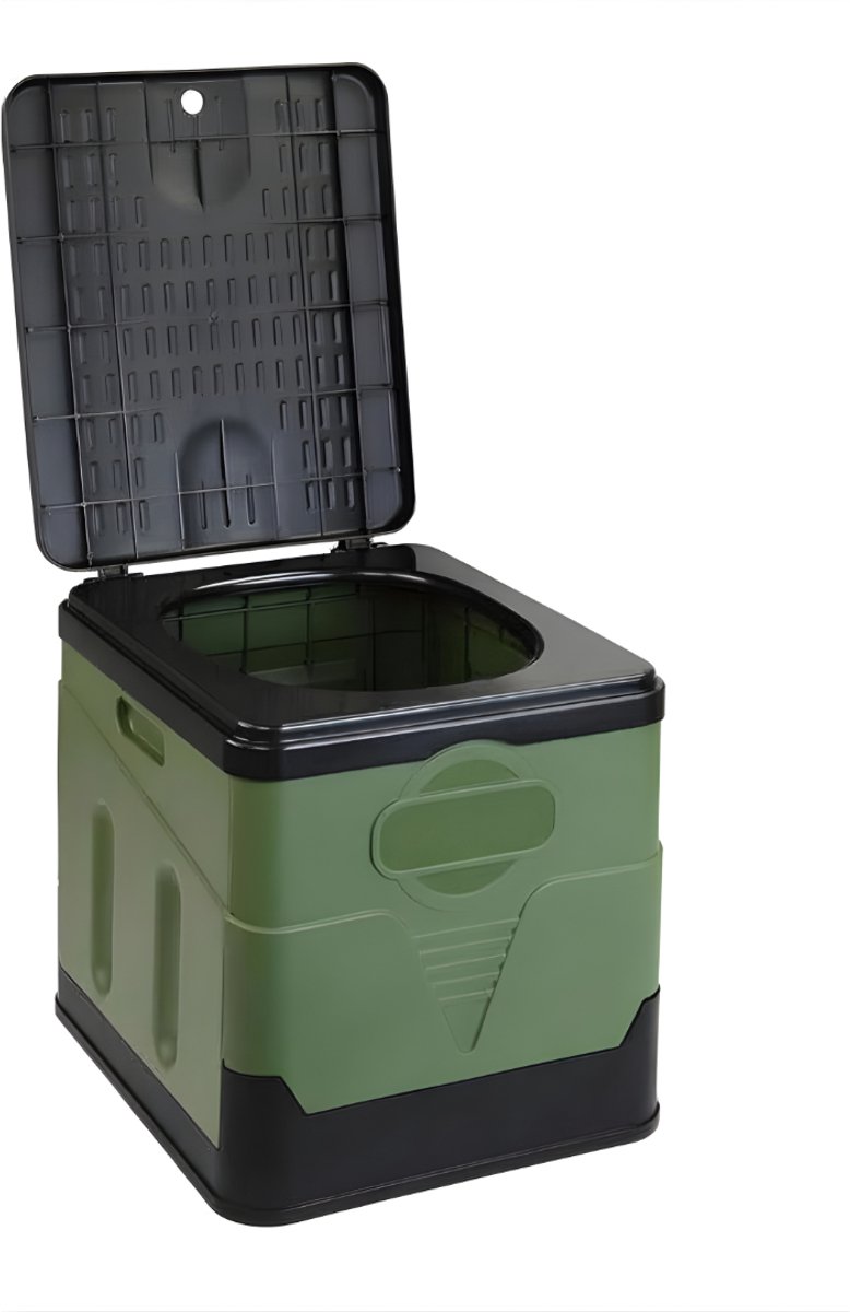 KIRA® Camping Toilet - Toiletemmer Met Deksel - Draagbaar Toilet - Zwart/Groen - 36cm x 30cm x 13cm