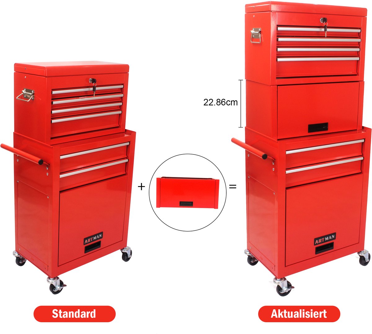 COVREO Gereedschapskar 53x33x133 cm rood staal, 6 laden met wielen