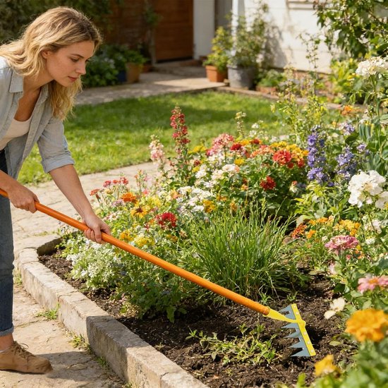Tuinhark Nivelleerhark - Tuinwerktuig Bodem - Bodem Voorbereiden - Multifunctioneel Gebruik - 6 Tanden - Zilverkleurig — afbeelding 2