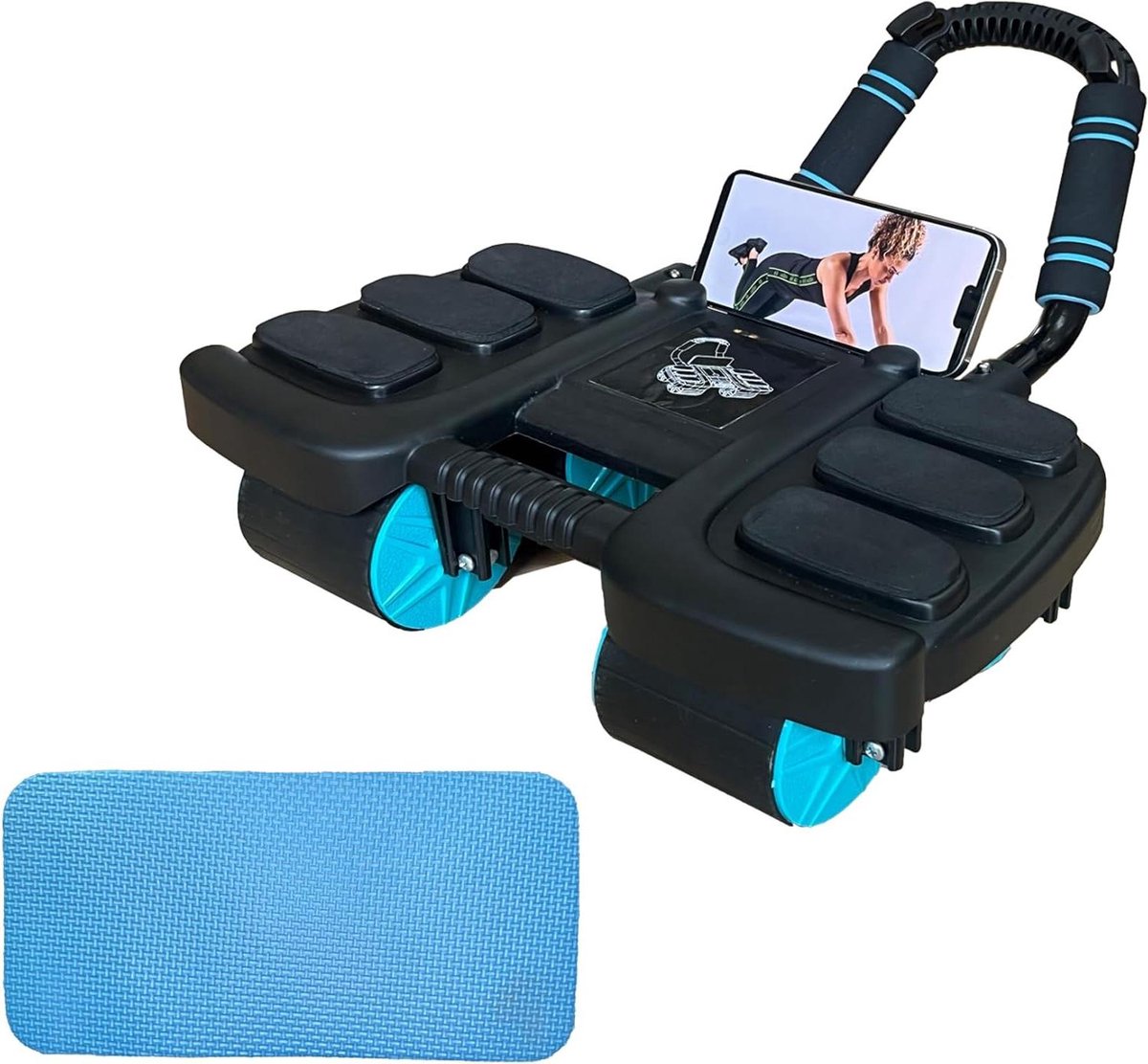 Buikspier Wiel - Core Trainer - Krachttraining Zelf - Automatische Rebound - 4 Wielen - Zwart