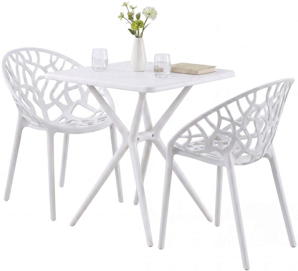 CLP Lumera Tuinmeubelset - Tuintafel met 2 Stapelbare Tuinstoelen - wit