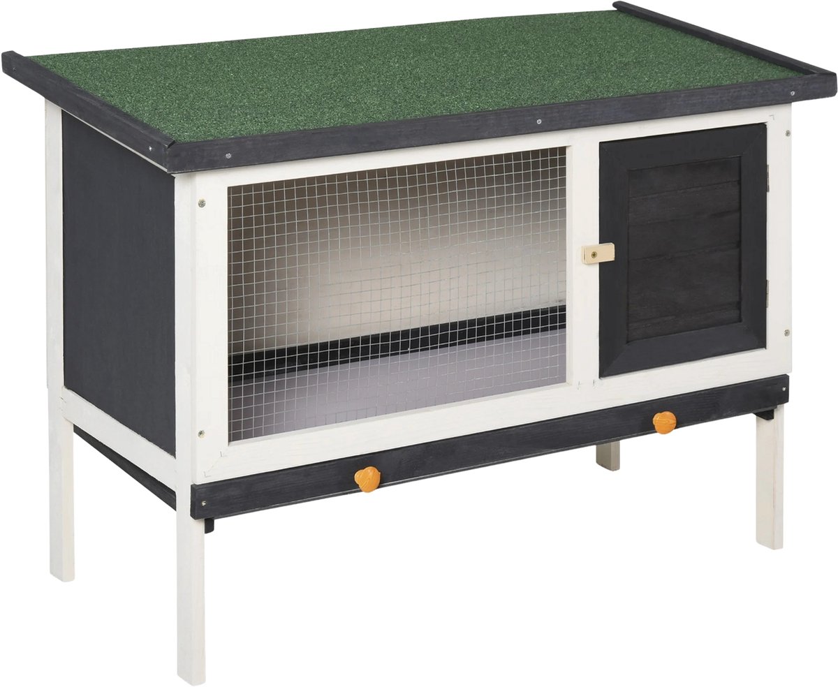Konijnenhok van Massief Hout – Met Dakleer, 90x45x65 cm – Donkergrijs/Wit