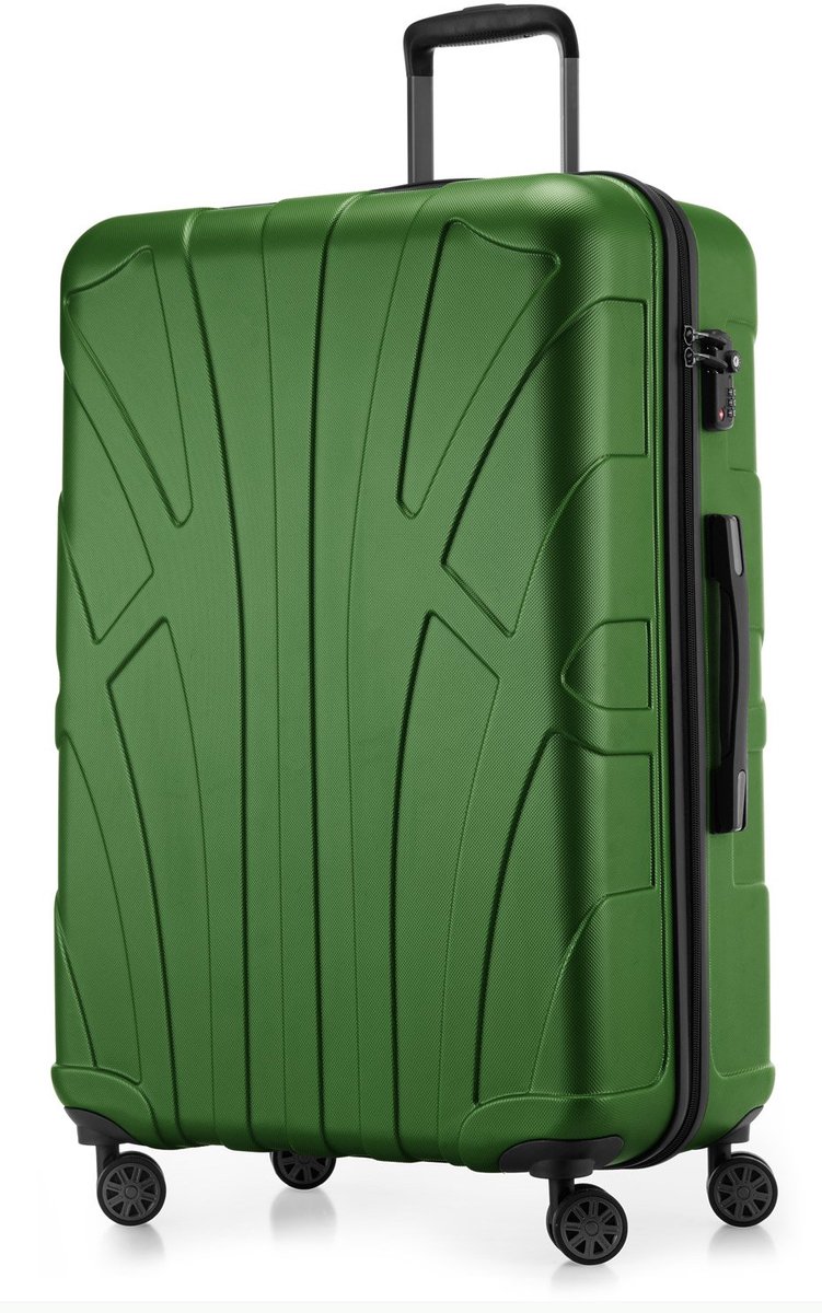 SnelShoppen - Grote koffer 76 x 53 x 31 cm ABS harde schaal uitbreidbaar (96-110 L) met TSA slot, 4 dubbele wielen, telescopische handgreep, Groente