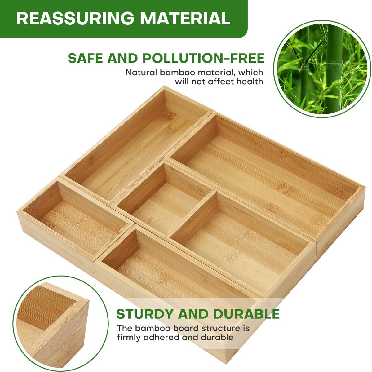 SnelShoppen - Bamboe Lade-organizer Set 5-delig - Multi-functionele Houten Opberg-organizers voor Keuken, Badkamer, Bureau, Make-up en Sieraden - Lade — cadeau in Cadeau-ideeën - foto 4