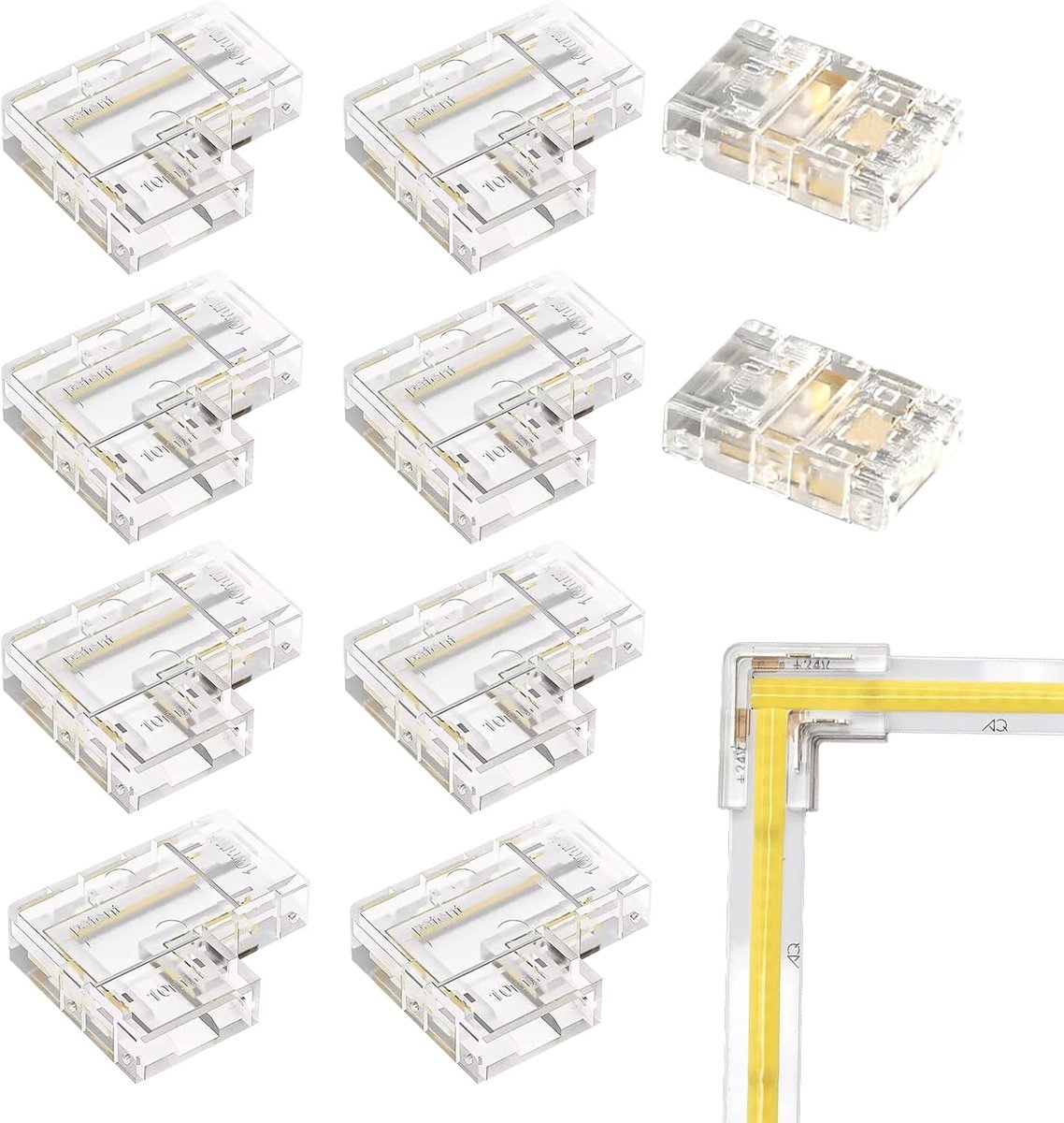 COB Ledstrip Connectoren - Led Verbindingsstukken - Ledstrips Verbinden - Naadloze Hoekverbindingen - 10 mm - Transparant