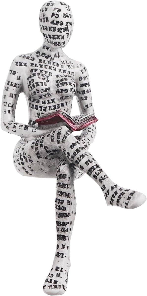 SnelShoppen - Resin Reading Woman Figurine - Abstract Thinker Sculpture - Boekenwurm Ornament voor Boekenkast, Sfeervolle Decoratie voor Slaapkamer en