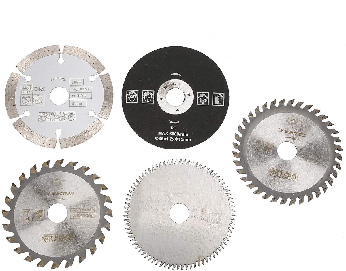 SnelShoppen - 5 Stuks Mini Cirkelzaagblad 85mm - HSS Carbide Cirkelzaagblad voor Marble, Handzaag en Tafelzaag - Duurzaam en Snel Snijden - 15mm Binne