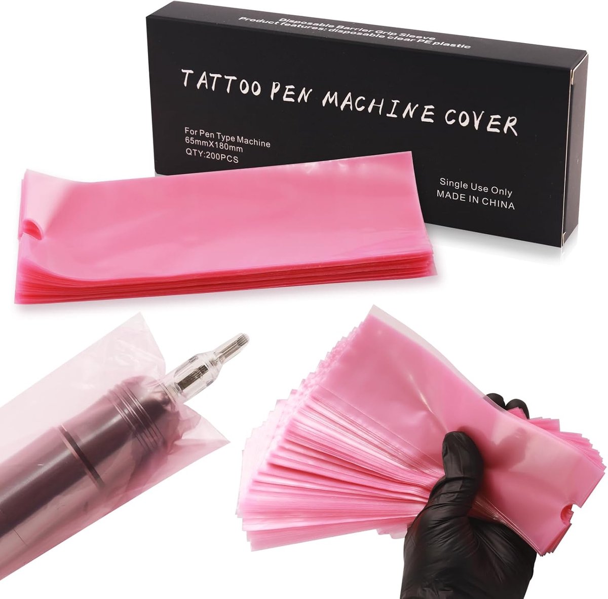 SnelShoppen - 200 Stuks Wegwerp Tattoo Pen Sleeves - Filter Machine Covers en Pockets voor Tattoo Benodigdheden - Hoogwaardige Plastic - Hygiënisch en