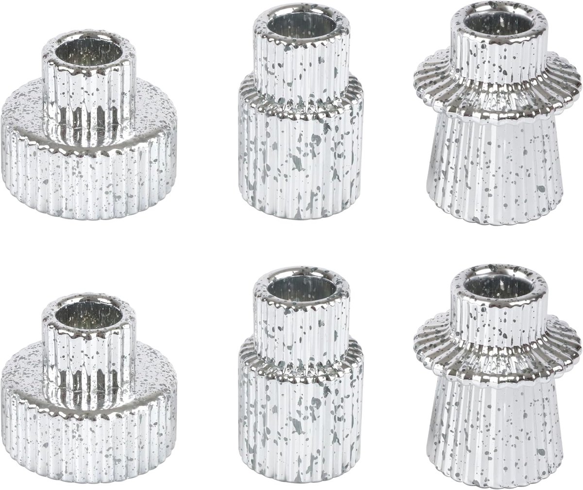 SnelShoppen - Set van 6 Glazen Kaarsenhouders voor Taper/Pillar/Tealight Kaarsen, Elegante Candlestick voor Tafelcentra, Bruiloften, Feesten, Kerst, V