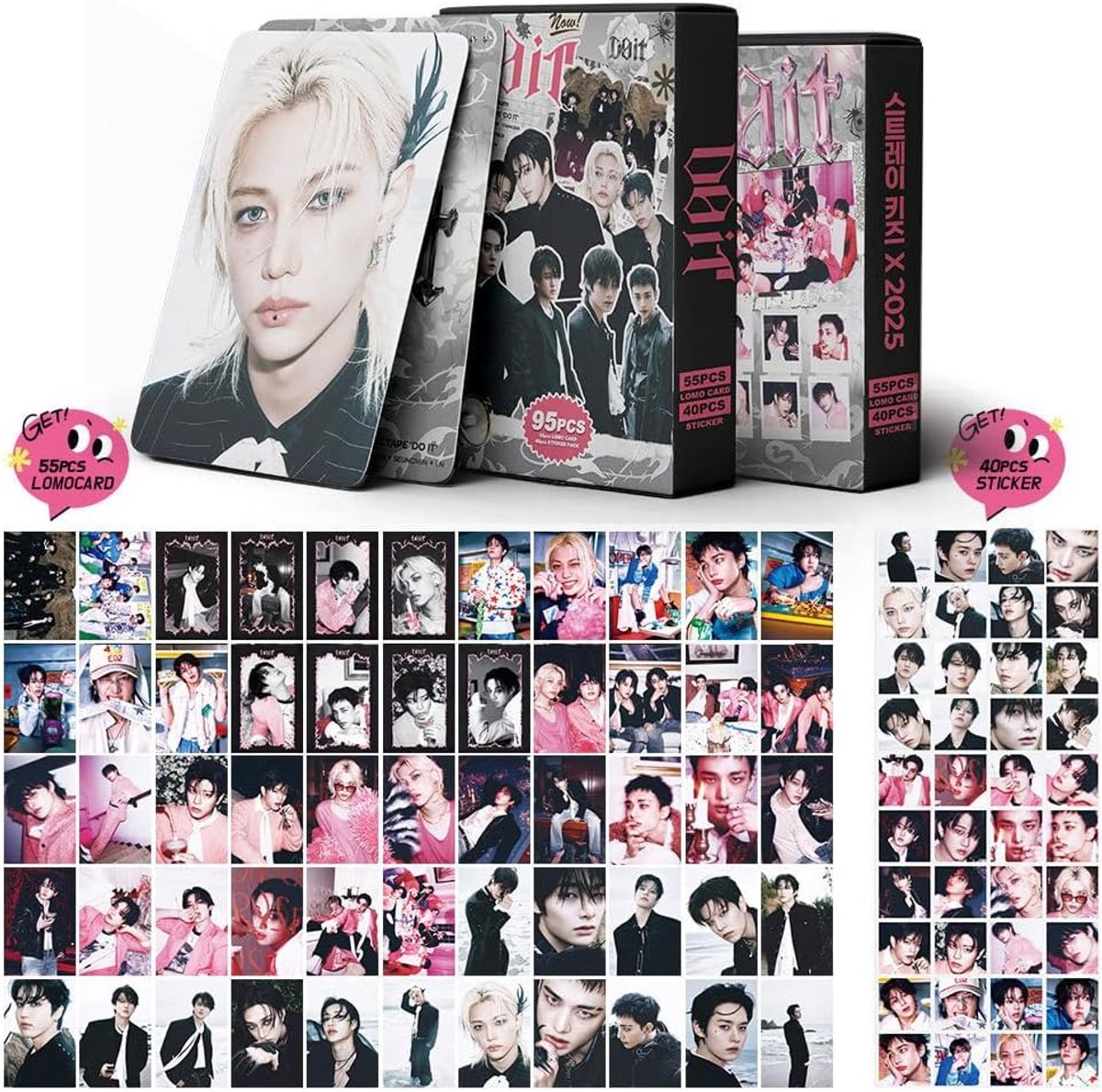 SnelShoppen - Stray Kids Photocards Set 55 Lomo Kaarten en 40 Stickers – Hoogwaardige Collectie voor Fans – Perfect voor Feestjes en Verzamelingen