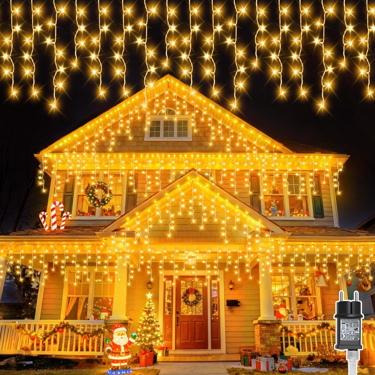 SnelShoppen - IJsregen lichtketting buiten 20m, 640 LEDs warmwit, waterdicht, met timer, kerstverlichting voor balkon, dakgoot, huis en raam, sfeervol