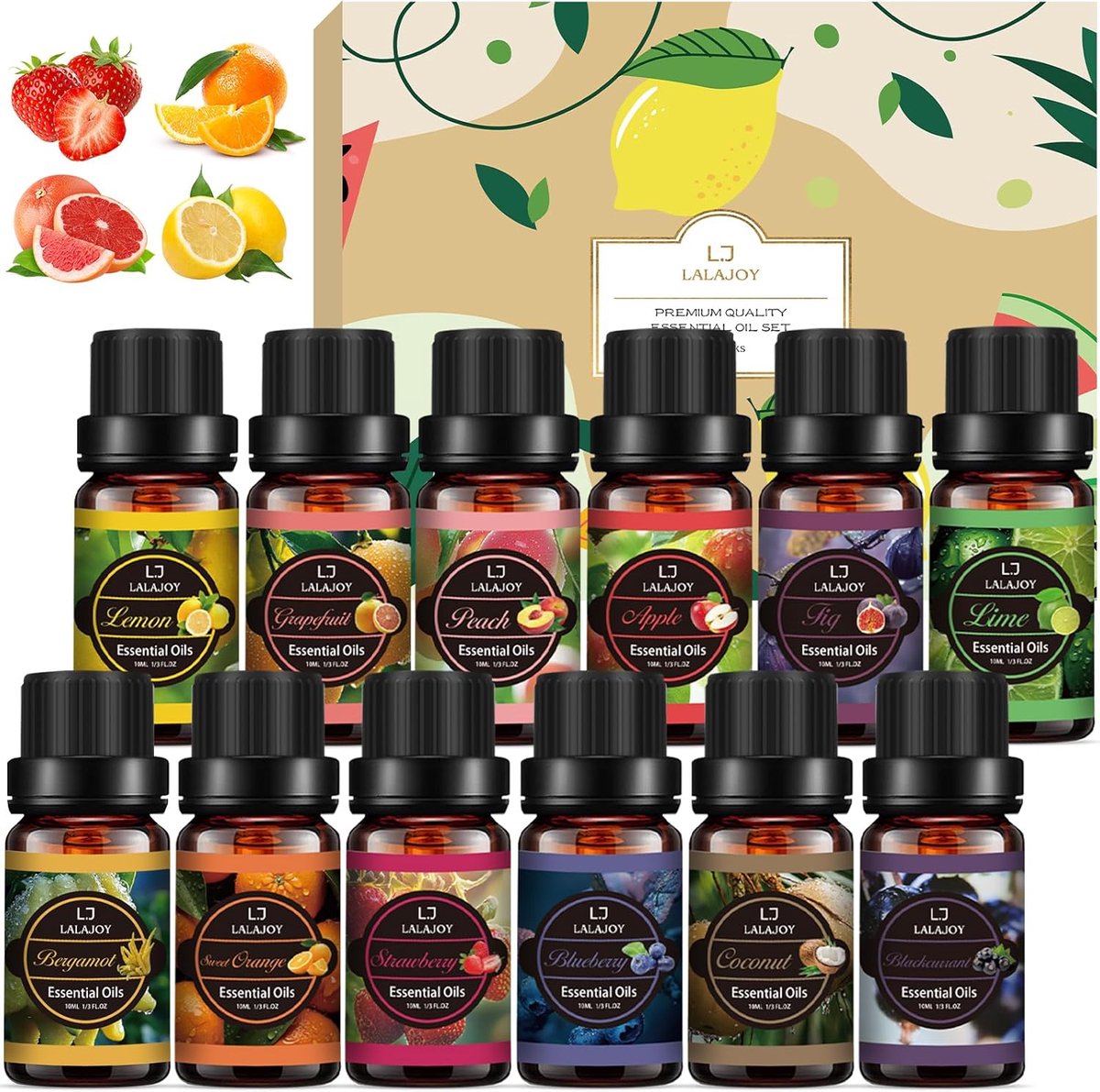 SnelShoppen - 12 x 10 ml Fruitige Essentiële Olie Set voor Diffuser, Natuurlijke Aromatherapie Geuren, Perfect voor Kaarsen, Zeep, Spa & Cadeaus voor