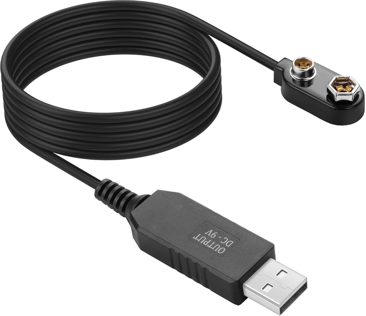 SnelShoppen - 9V Batterijklem USB-A Aansluitkabel 100 cm I-Type Klem voor 9 Volt Blokbatterij Snelle Aansluiting Power Supply