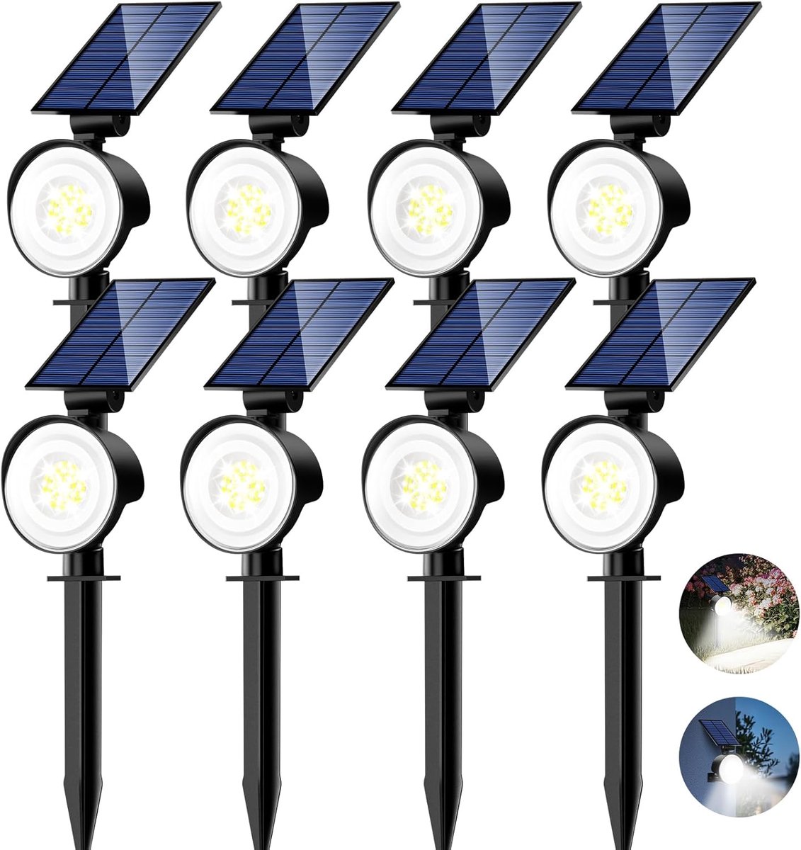 SnelShoppen - Solar Tuinverlichting 8 Stuks - 53 LED Buitenverlichting IP65 Waterdicht - 3 Lichtmodi Koud Wit - Aanpasbare Panelen voor Tuinpaden en M