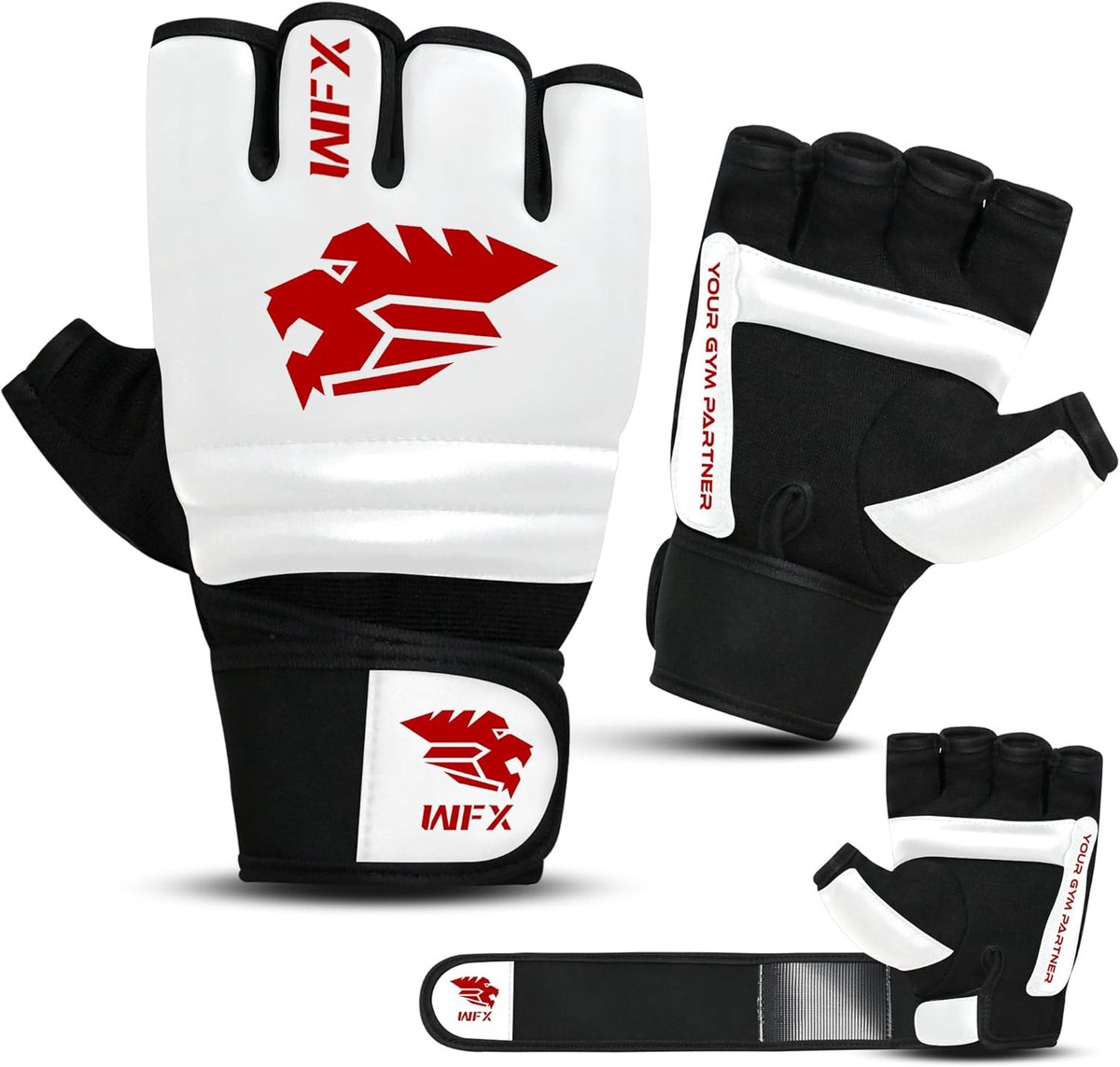 SnelShoppen - MMA Training Grappling Handschoenen - Half Vinger Vegan Leer - Ideaal voor Taekwondo, Karate en Boksen - M - Wit