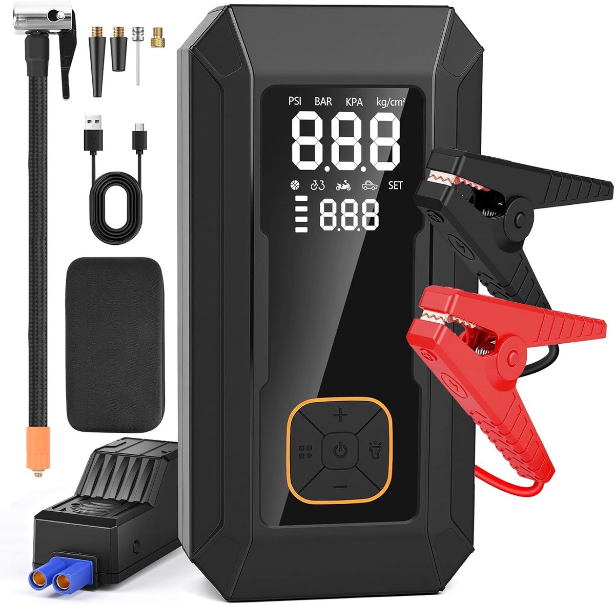 SnelShoppen - Compacte Starter Power Bank voor Auto's - Jump Starter, Luchtcompressor, Banden Pressure Gauge, 3-Functie Verlichting, Draagbare Oplader