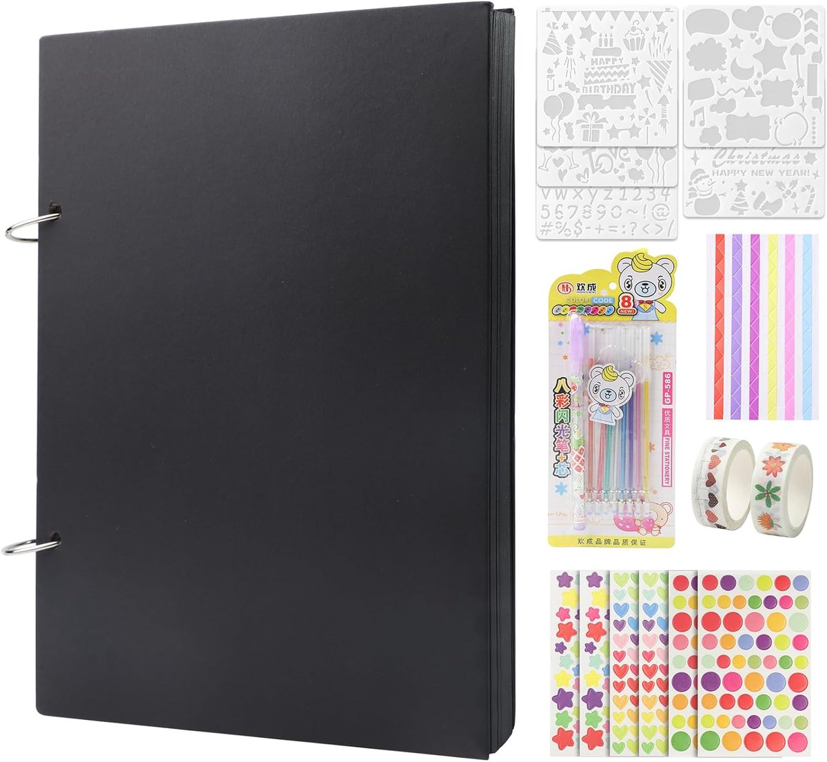 SnelShoppen - Black DIY Foto Album - Spool Design - Zwart - 1 Album, 6 Stickers, 5 Templates - Creatieve Scrapbook Set voor Bruiloften, Verjaardagen,