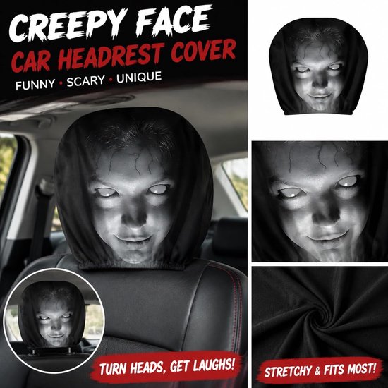 Daity 1 paar - Geestgezicht hoofdsteunhoezen - 2026 nieuwe griezelige enge hoofdsteunhoezen voor auto's - Grappig wasbaar ademend gezicht auto hoofdsteun hoes beschermer voor Halloween van daity — afbeelding 2