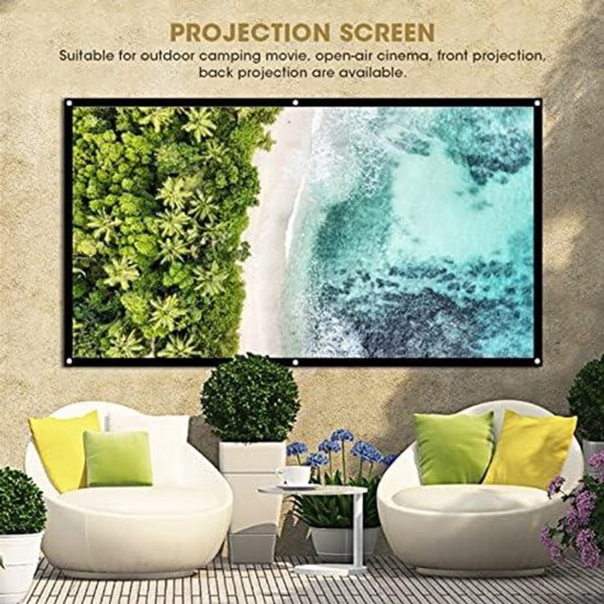 Projectiescherm voor Beamer, Draagbaar Opvouwbaar Canvas, 16:9 Formaat, Home Theater, Buiten, Camping (152 cm)