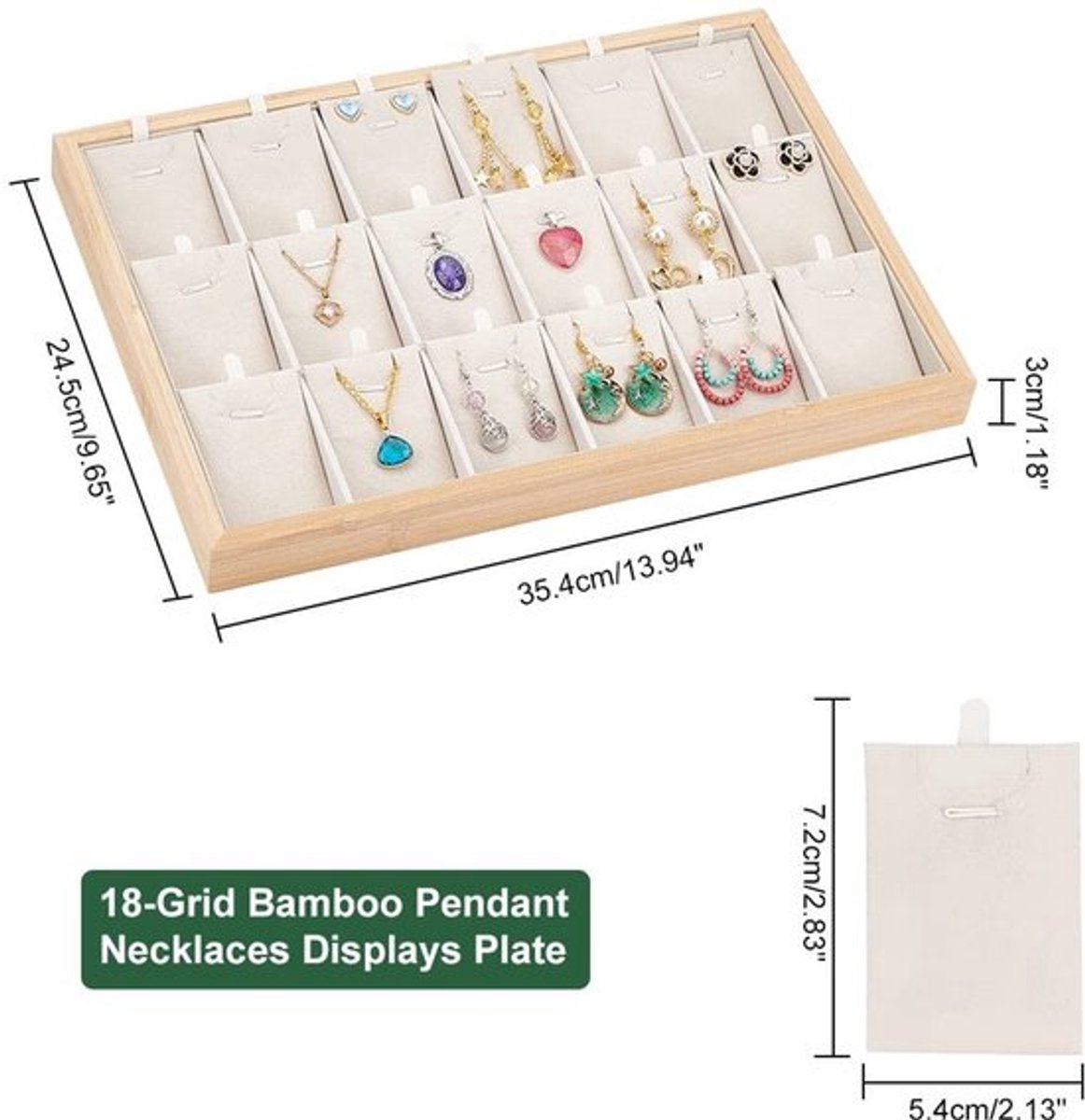 Sieradenbox 18-vaks - Sieraden organizer - Sieradenhouder - Opbergdoos - Velvet/bamboe - Afmetingen 24,5 x 35,3 x 3 cm - Sieradenorganizer