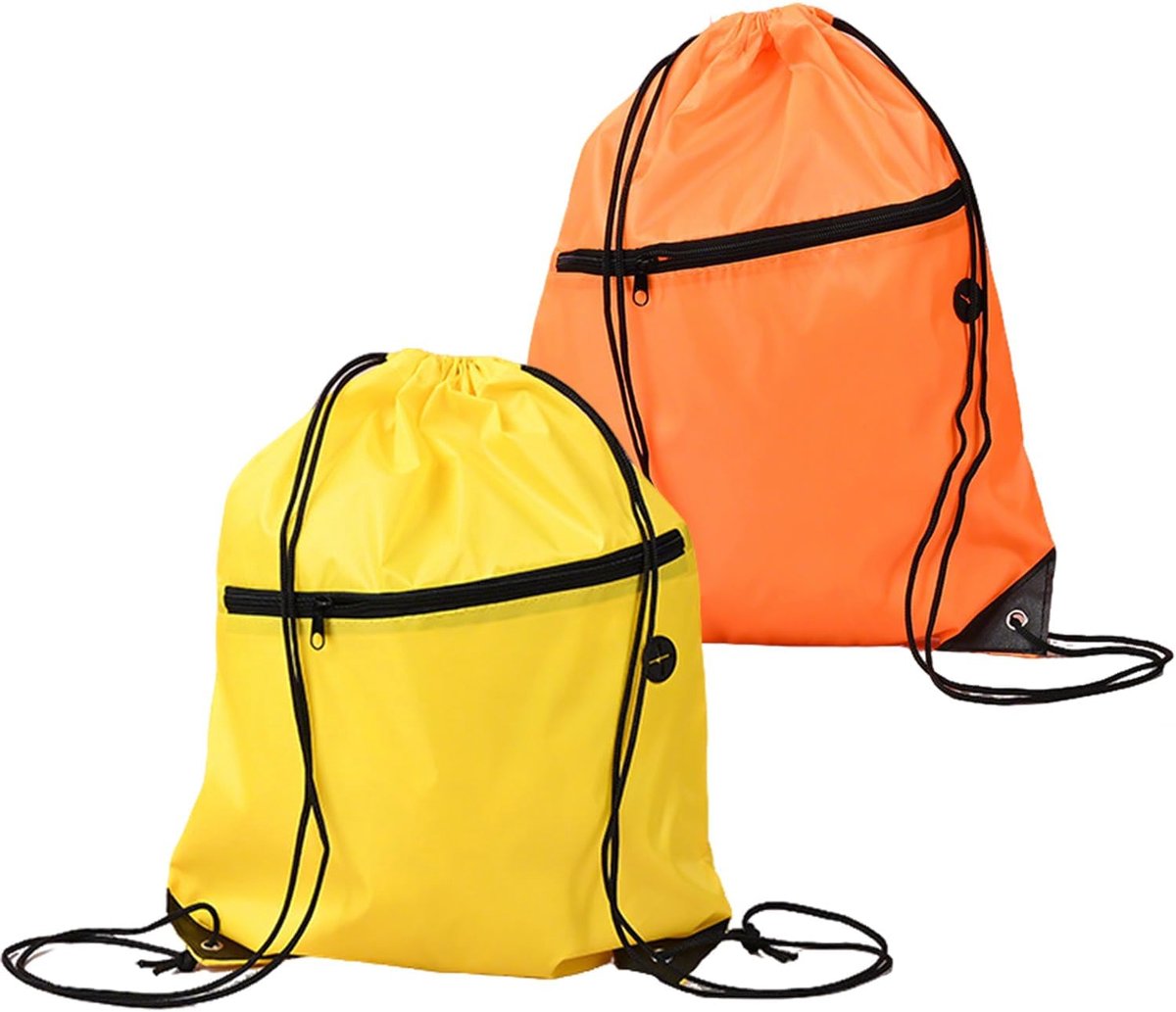 SnelShoppen - Set van 2 gymtassen met trekkoord, gele en oranje sporttassen, verstelbare gymtas met ritssluiting, ideale tas voor school, sport, stran