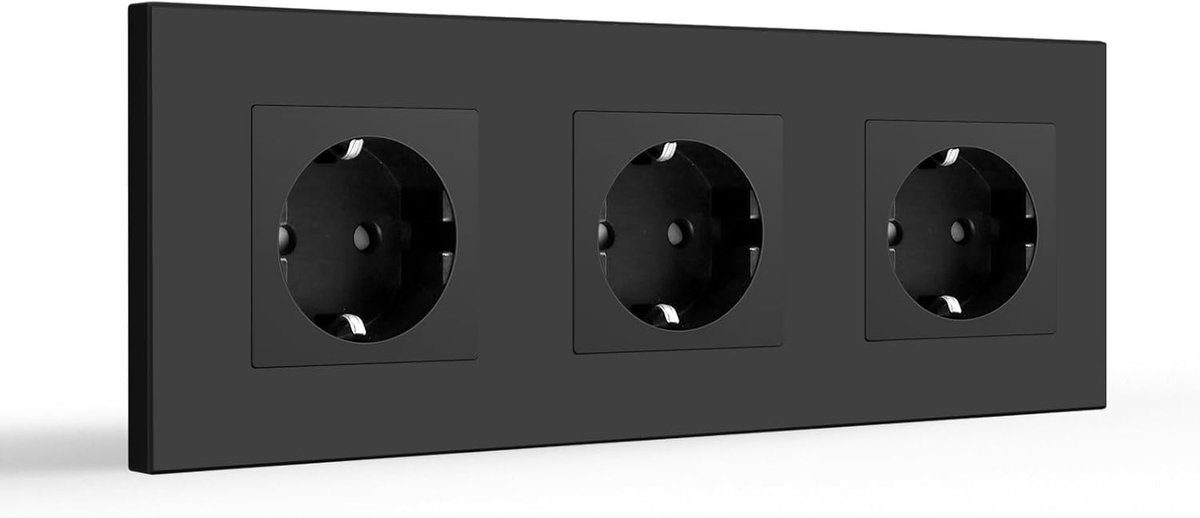 SnelShoppen - Schuko 3 Voudig Inbouwstopcontact 16A EU Standaard, Kindveilig, Zwart, PC Plaat, Flush-Mounted Socket voor Huishoudelijk Gebruik