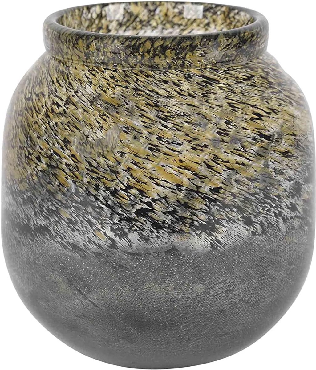 SnelShoppen - Glazen Vaasje Mottled Grijs D 21,5 cm H 23,5 cm - Decoratieve Bloemenvaas voor Thuis, Tuin en Feesten