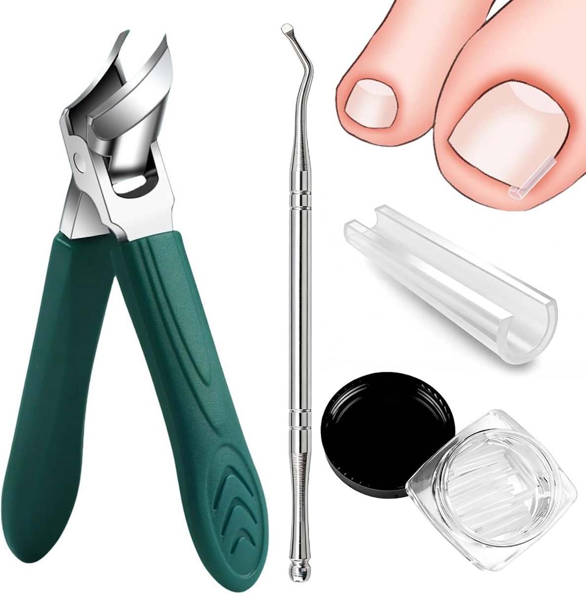 SnelShoppen - Ingrown Toenail Set - 60 Strips voor het Rechtzetten van Teennagels met Nagel Lifter - Inclusief Gehoekte Nagelknipper en Tool Set voor