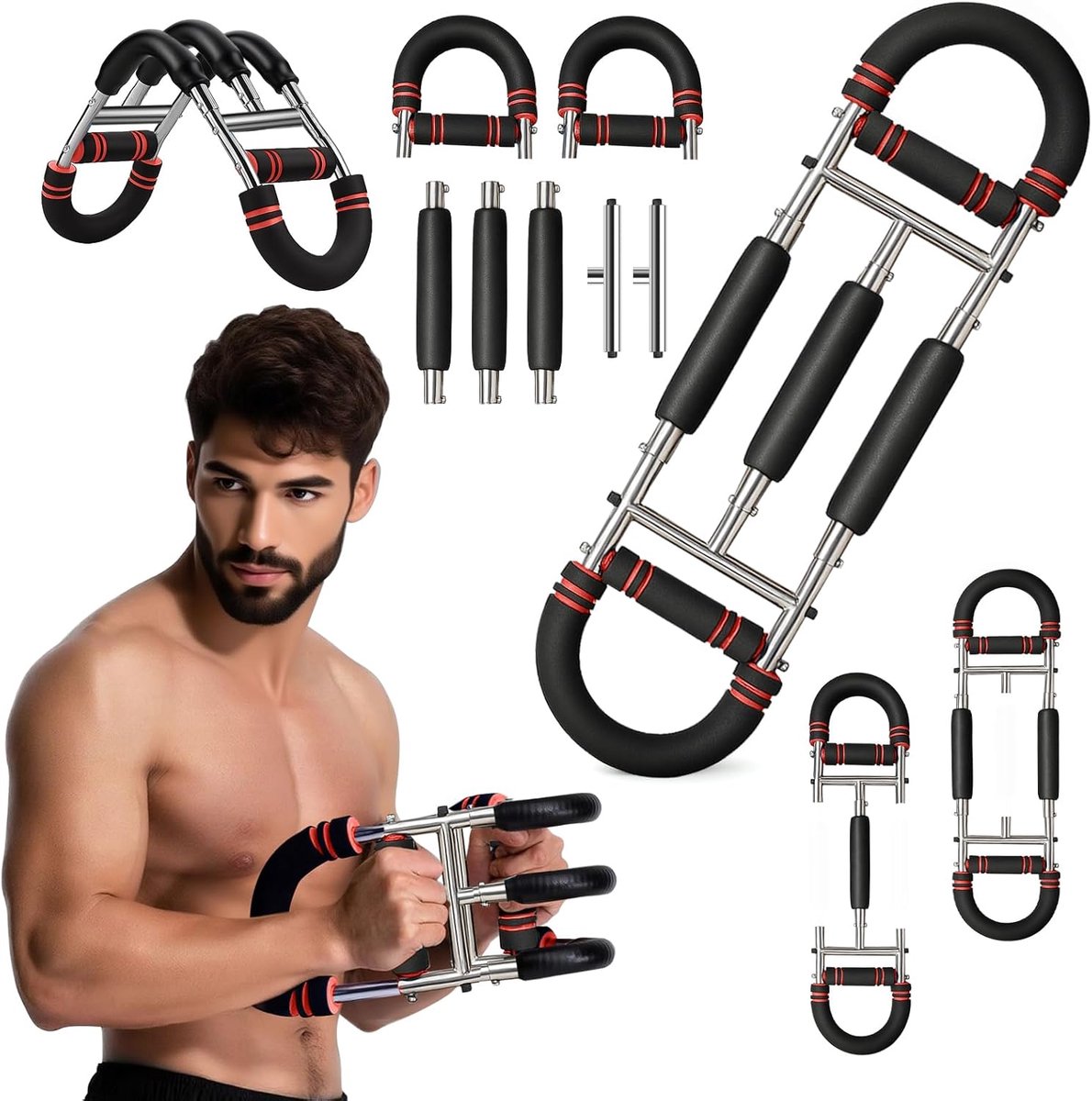SnelShoppen - Twister Arm Trainer - Drie Veer Chest Muscle Training Tool - Verstelbare Fitness Trainer voor Mannen - Draagbaar Thuis Fitnessapparaat v