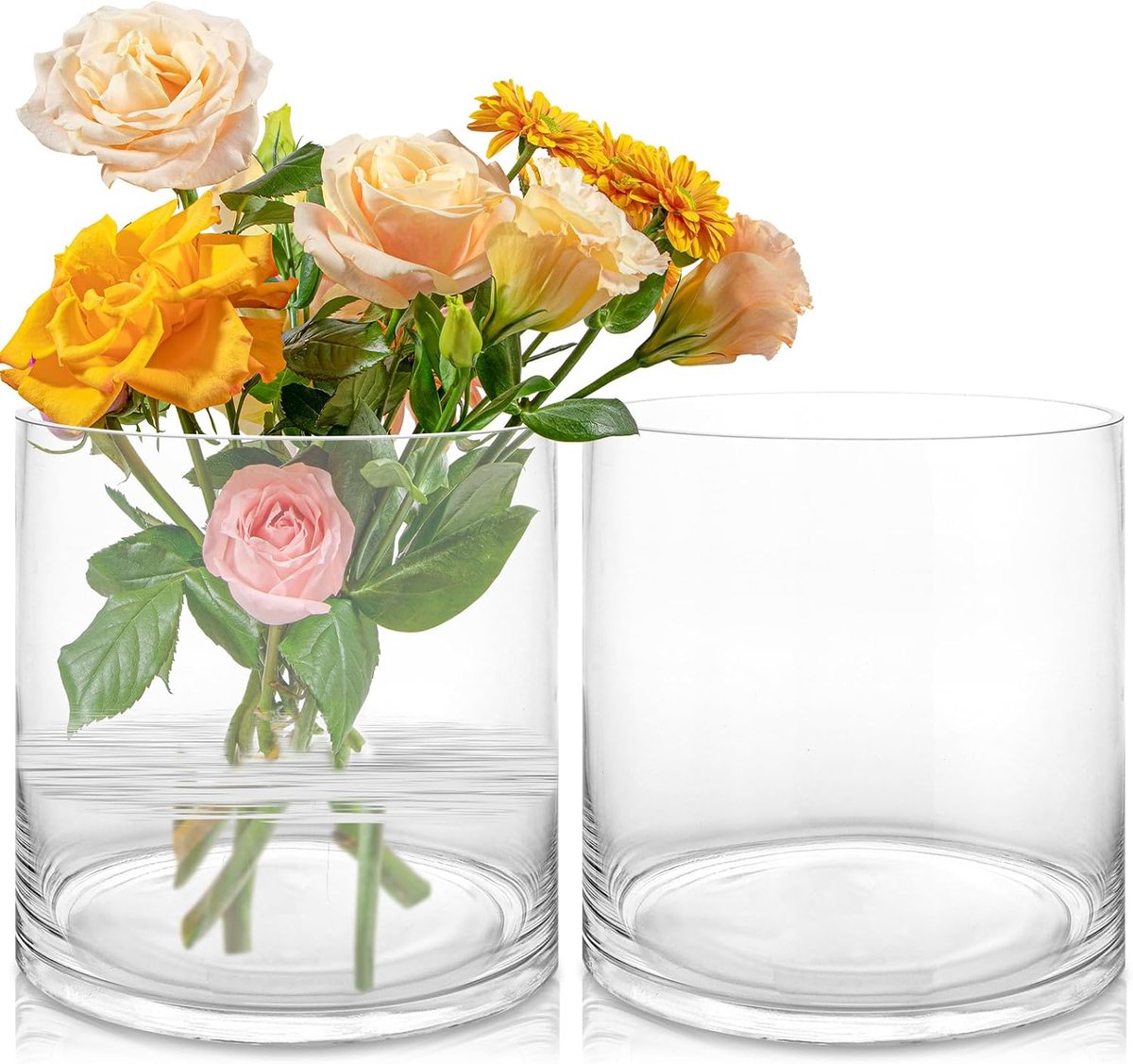 SnelShoppen - 2 Stuks Grote Glazen Vaasje, Cilindervorm, 20 cm Hoog, Transparant Glas voor Kaarsen, Decoratieve Cylinder zonder Bodem, Perfect voor Br