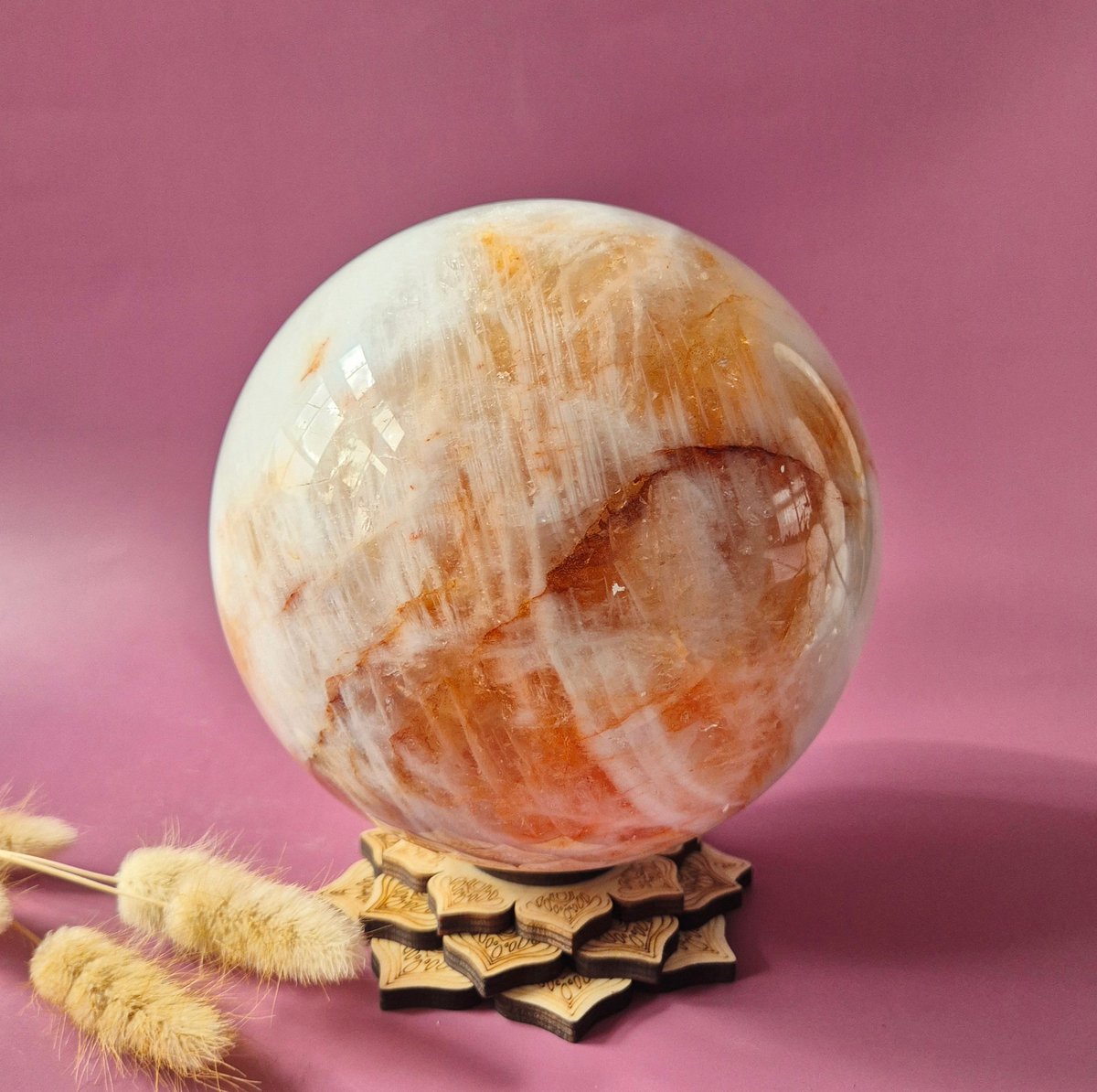 XL Fire Quartz Kristallen Bol – 150mm (4780 gram) Statement piece Hematoïde Kwarts Sphere