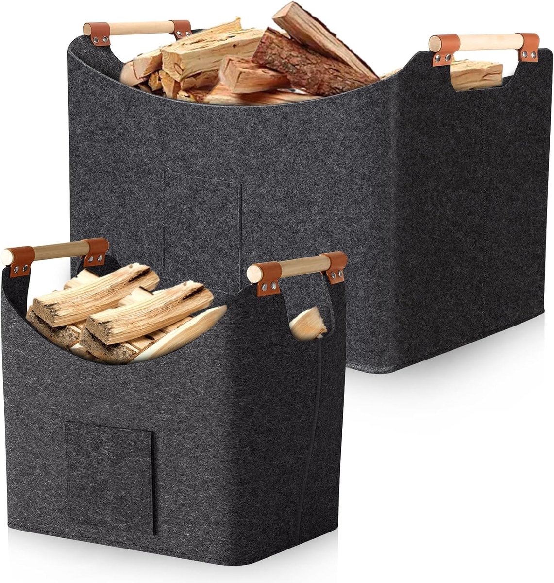Set van 2 praktische manden voor het opbergen van hout, dekens, speelgoed en tijdschriften - 50 x 32 x 40 cm en 60 x 40 x 40 cm. Perfect voor elke ruimte!
