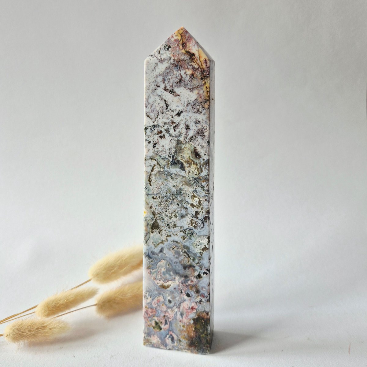 Oceaan Jaspis Toren 449 gram – Unieke Edelsteen met Druzy