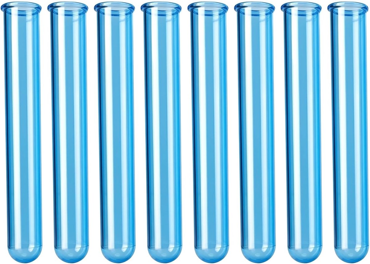 Transparante acryl reageerbuisjes voor hydrocultuur, herbruikbare bloemenbuizen, laboratoriumtests en ronde bodem - 8 stuks (blauw)