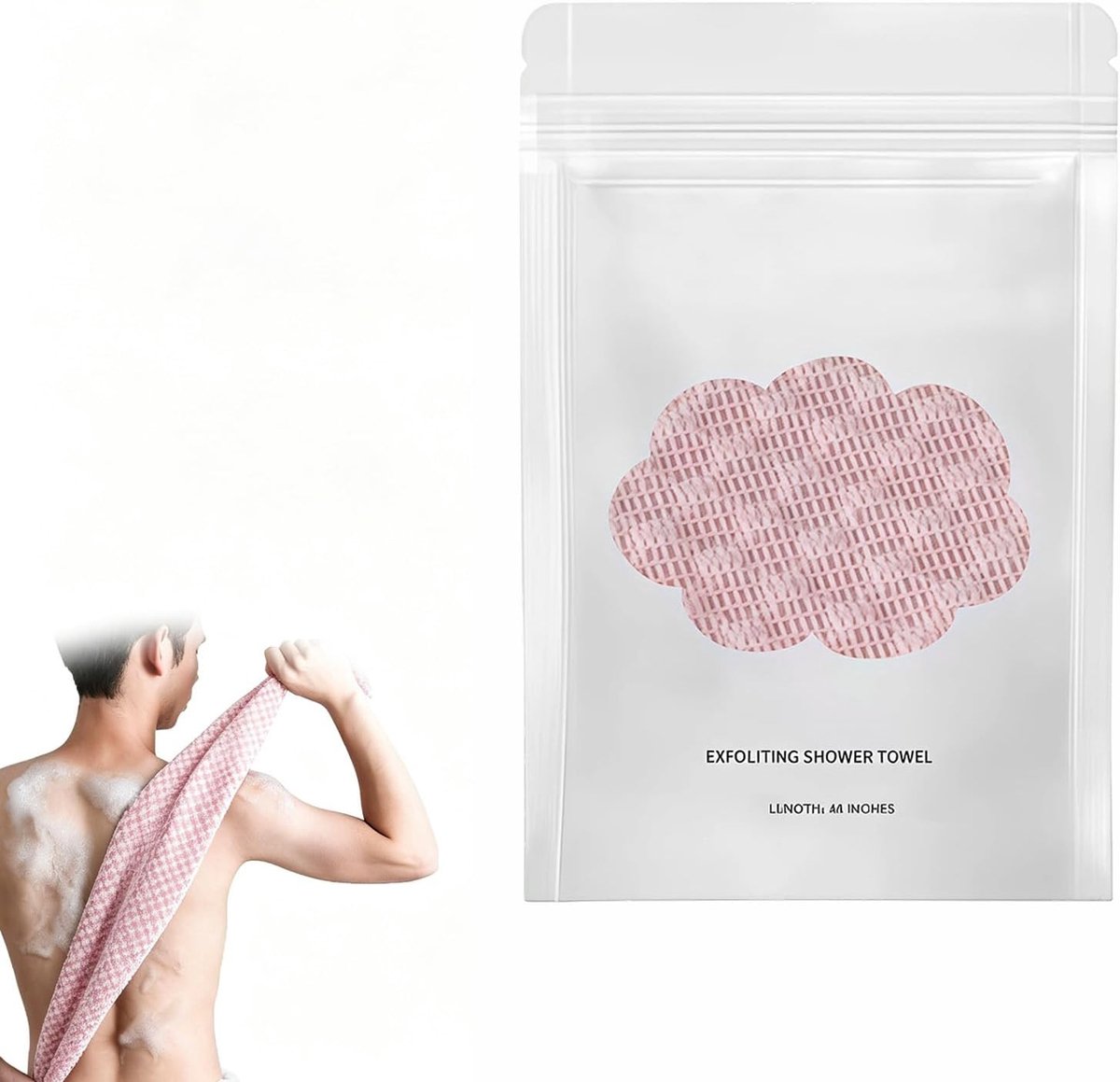 SnelShoppen - Exfoliërende Doek 120cm - Lange Scrub Handdoek voor Dames en Heren - Roze Exfoliërende Badhanddoek voor Lichaamsreiniging - Douche Scrub