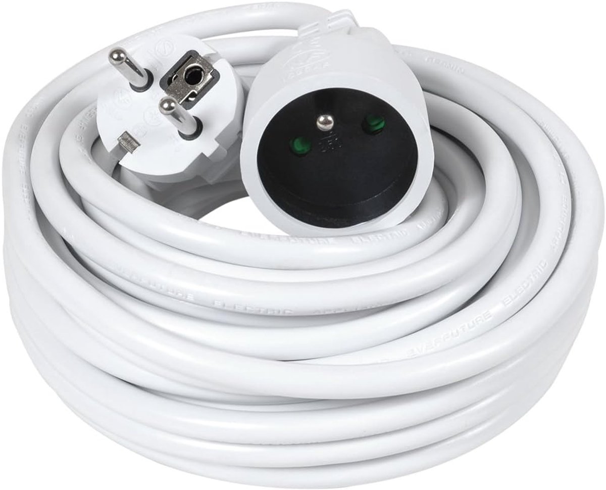 SnelShoppen - Prolongateur 10m H05VV 3 G1,5 Wit - Verlengsnoer 16A 250V voor Thuis, Tuin, Camping en Feest