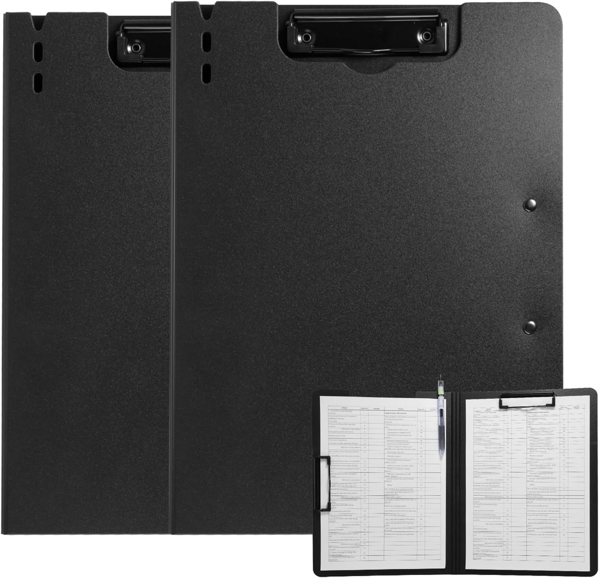 SnelShoppen - A4 Clip-Board 2-Pack met Deksel, Schrijfmap met 2 Klemmen, Stevige Klemmap voor Kantoor, Bouwplaats en School - Zwart