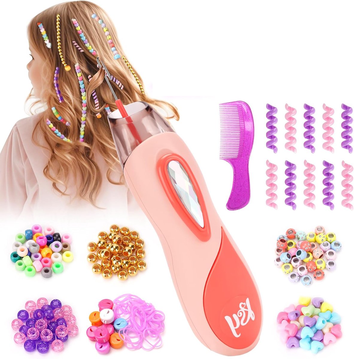 Haarvlechtset Met Kralen En Elastiekjes - DIY Stylingtool Willekeurige Kleuren Draagbaar 17 cm - Perfect Feest- En Vakantiecadeau Voor Meisjes
