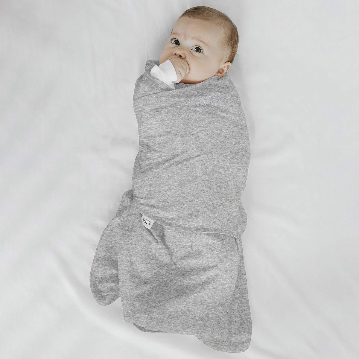 SnelShoppen - Halo Babyslaapzak Swaddle 1,5 TOG | 100% Katoen Heather Grey voor Pasgeborenen | Eenvoudige Toegang Luierverschonen | Draagbare Dekens B