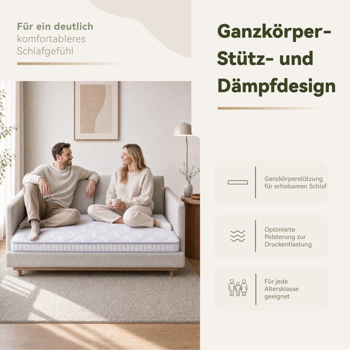 Pocketveringmatras 140x190x10 cm – 7-Zonesysteem Met Traagschuim – H3 Ligcomfort Voor Slaapbank En Logeerbed – OEKO-TEX – Wit